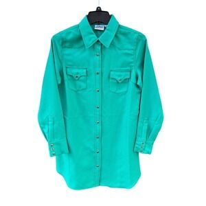 Cowgirl‎ Justice Corral Women's Blue Pearl Snap Button-Up Shirt Size M